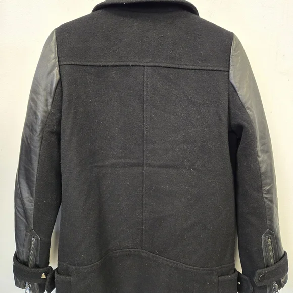 Classic Black Leather And Wool Jacket for Women - Picture 2 of 6